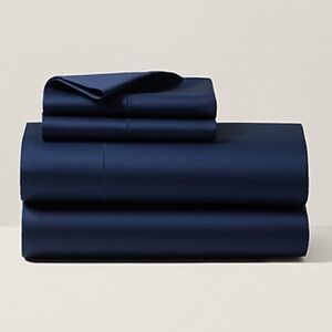 Ralph Lauren POLO NAVY RL Organic Cotton Sateen Flat Sheet KING NWT $200
